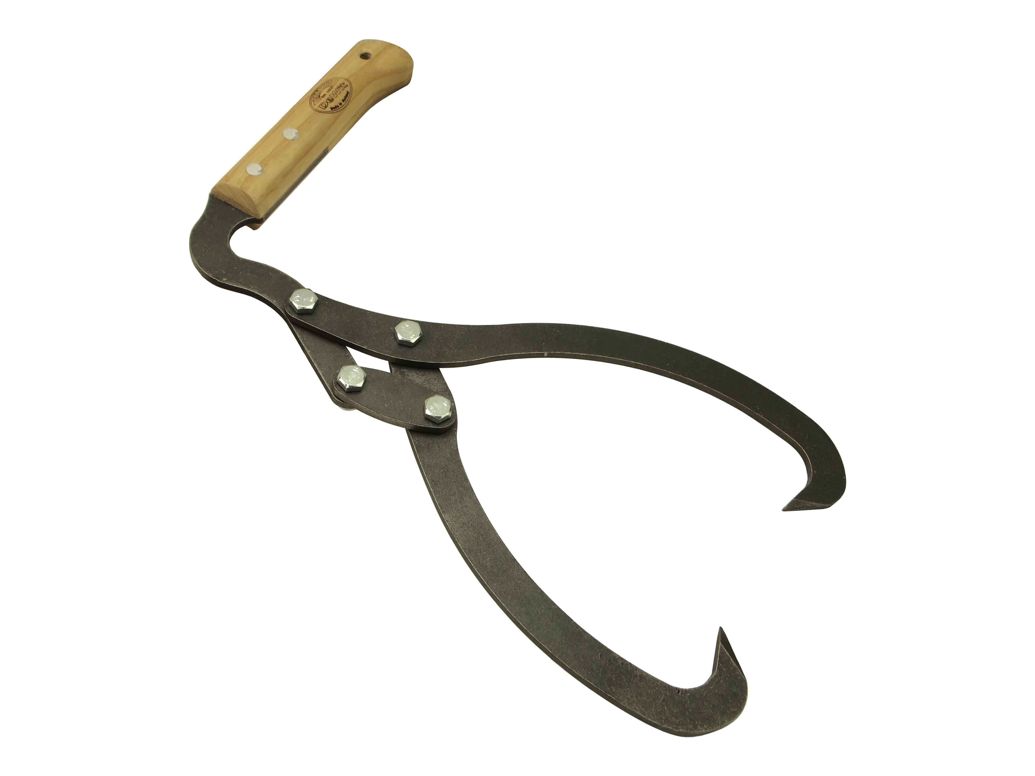 Log tong with short oval wooden handle
